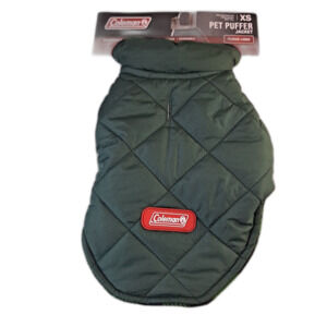 Coleman Pet Puffer Jacket Sz XS Dog Buffalo Check Fleece Lined Reversible Green